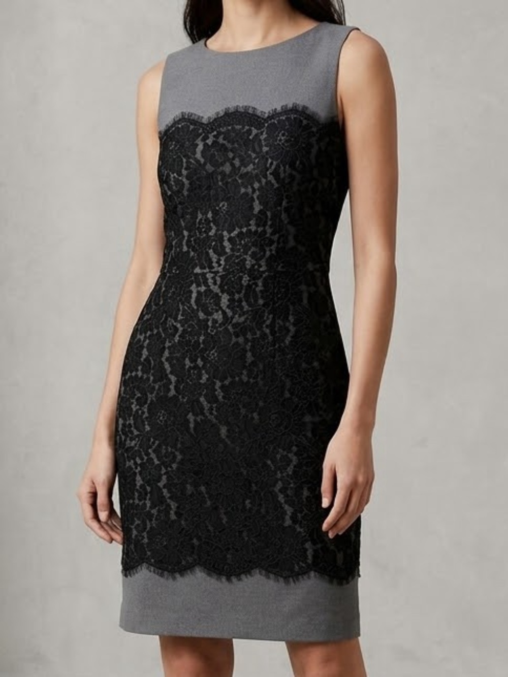 Banana Republic Lace Sheath Dress Grey Black Club Corporate Dark Academia 6